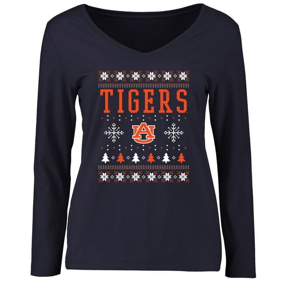Women's Navy Auburn Tigers Ugly Christmas Sweater Long Sleeve T-Shirt
