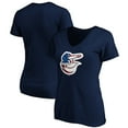 thumbnail image 1 of Women's Navy Baltimore Orioles Logo Banner Wave V-Neck T-Shirt, 1 of 3