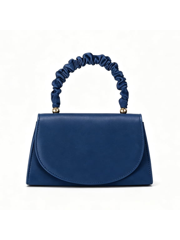 Women's Ruched Top Handle Handbag Navy Blue Shoulder Bag Elegant Satchel Purse for Party Evening Events