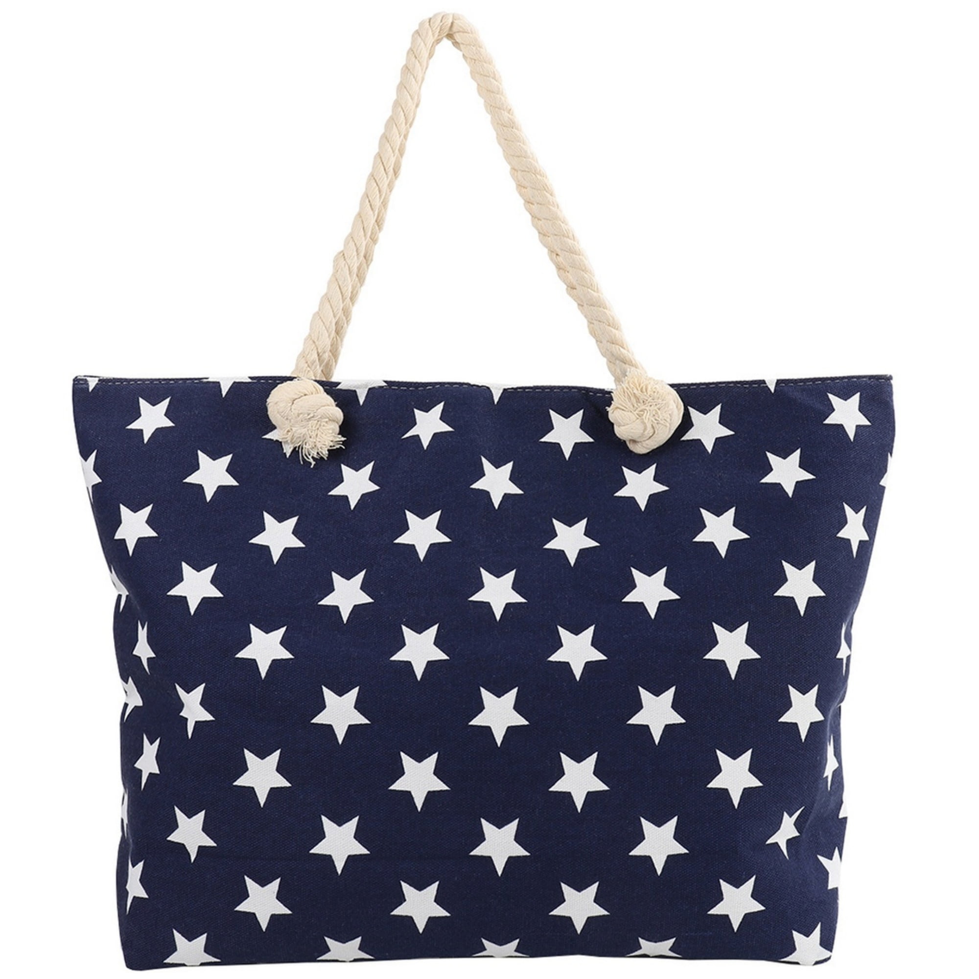 Blue Star Canvas Tote with Tied Rope Handles