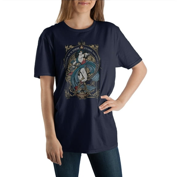 Women's Navy Blue Wonder Woman Comic Book Graphic Tee-Small