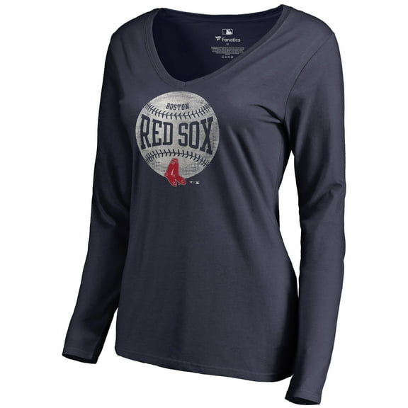 Women's Navy Boston Red Sox Cooperstown Collection Slider Long Sleeve V-Neck T-Shirt