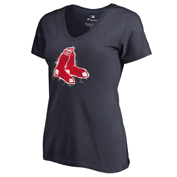 Women's Navy Boston Red Sox Splatter Logo V-Neck T-Shirt