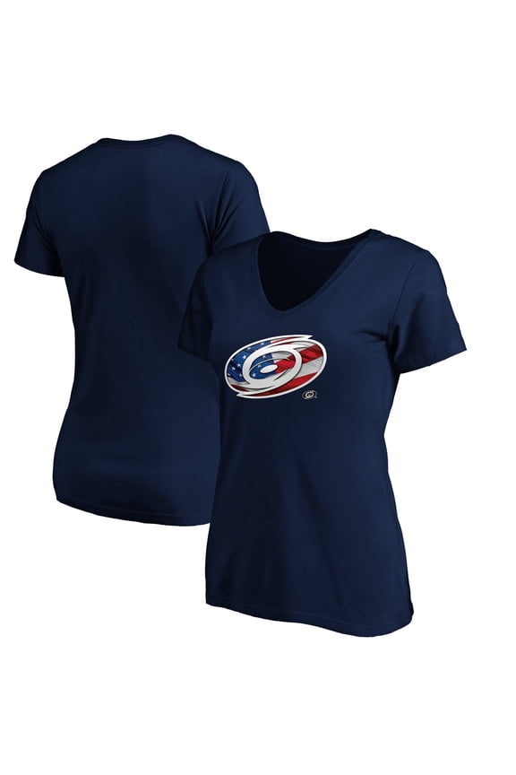 Women's Navy Carolina Hurricanes Banner Wave Logo V-Neck T-Shirt T-Shirt