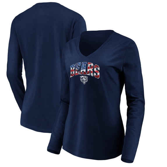 Women's Navy Chicago Bears Banner Wave V-Neck Long Sleeve T-Shirt