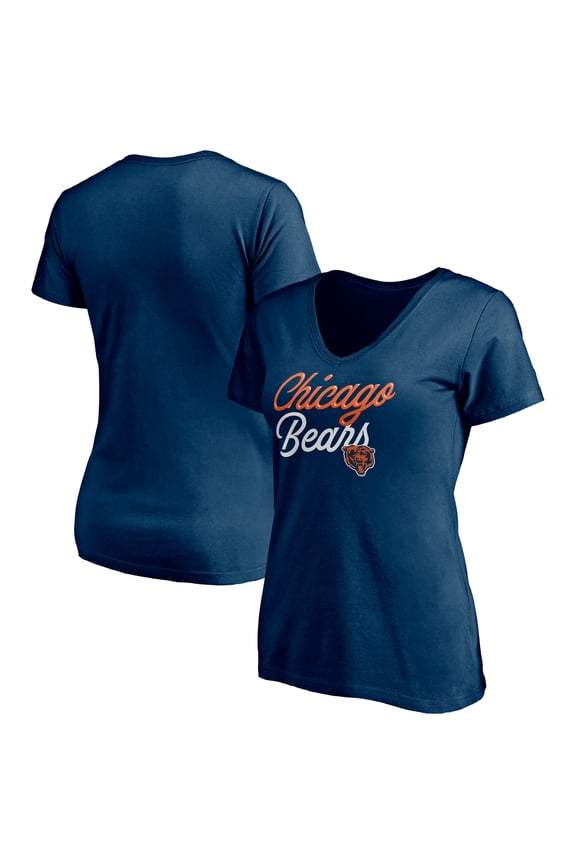 Women's Navy Chicago Bears Long Stride V-Neck T-Shirt