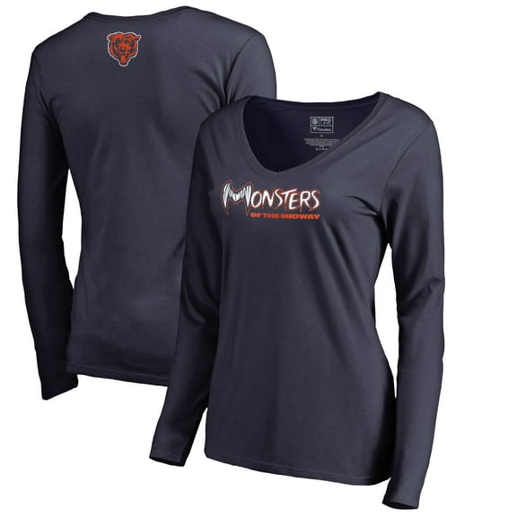 Women's Navy Chicago Bears Monsters Long Sleeve V-Neck T-Shirt