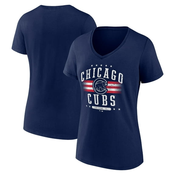 Women's Navy Chicago Cubs Americana Team V-Neck T-Shirt