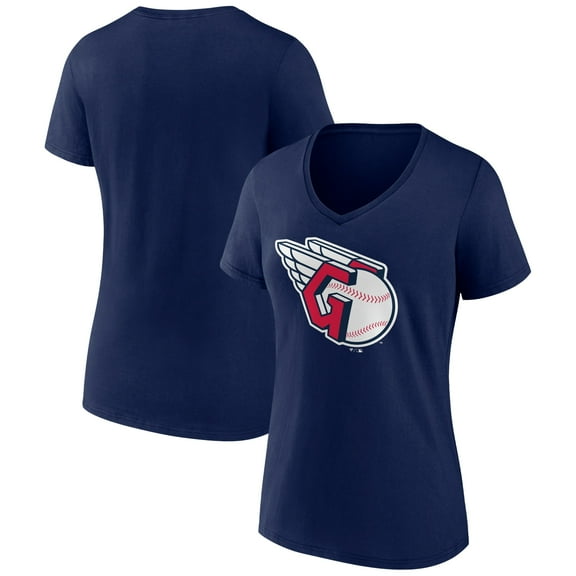 Women's Navy Cleveland Guardians Official Logo V-Neck T-Shirt