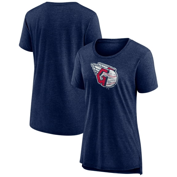 Women's Navy Cleveland Guardians Weathered Official Logo Tri-Blend T-Shirt
