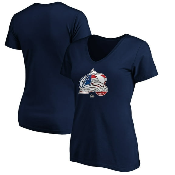 Women's Navy Colorado Avalanche Banner Wave Logo V-Neck T-Shirt T-Shirt