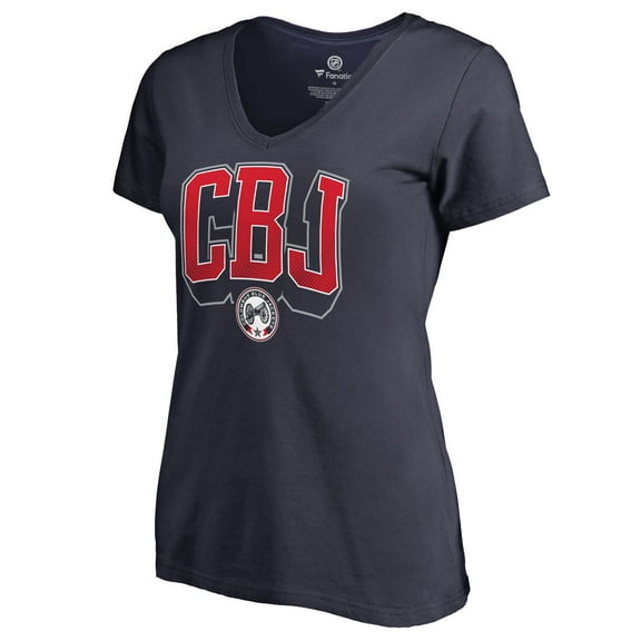 Women's Navy Columbus Blue Jackets Fan Favorite Team Slogan V-Neck T-Shirt