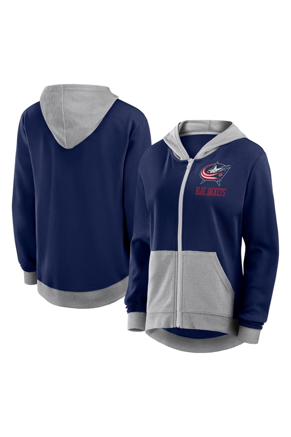 Women's Logo Athletic Navy Columbus Blue Jackets Hit It French Terry Full-Zip Hoodie