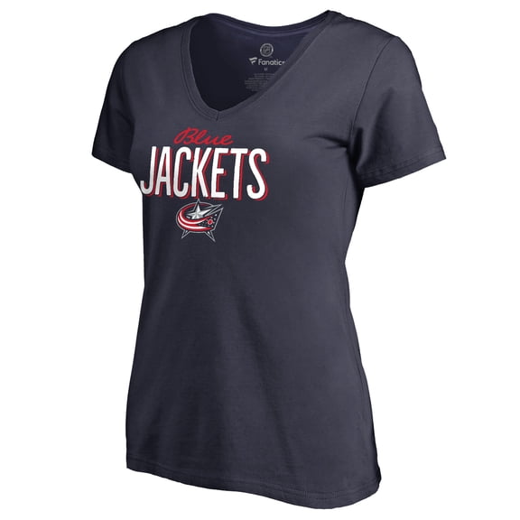 Women's Navy Columbus Blue Jackets Nostalgia V-Neck T-Shirt
