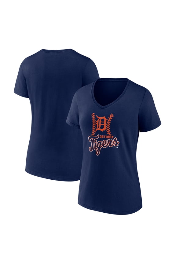 Women's Navy Detroit Tigers Fastball V-Neck T-Shirt