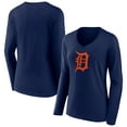 thumbnail image 1 of Women's Navy Detroit Tigers Team Color Primary Logo V-Neck Long Sleeve T-Shirt, 1 of 3