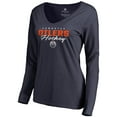 thumbnail image 1 of Women's Navy Edmonton Oilers Iconic Collection Script Assist Long Sleeve V-Neck T-Shirt, 1 of 3