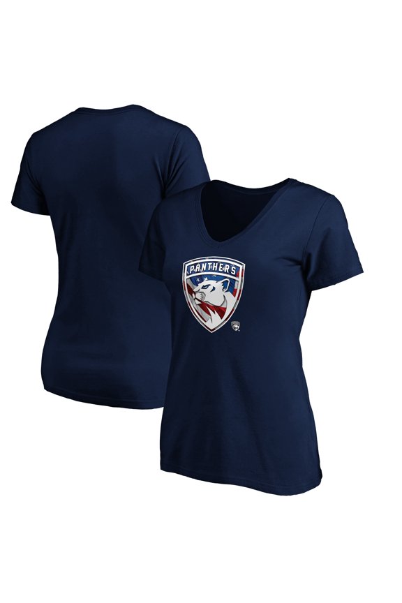 Women's Navy Florida Panthers Banner Wave Logo V-Neck T-Shirt T-Shirt