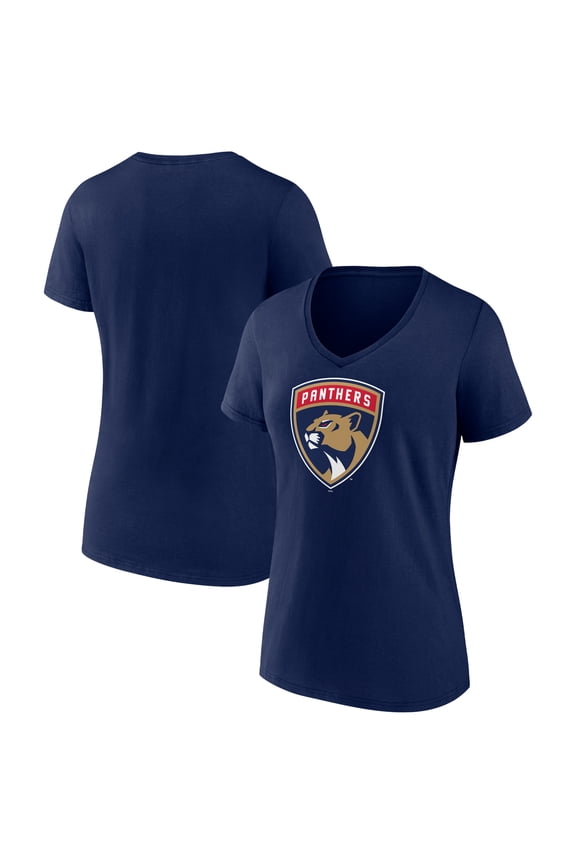 Women's Navy Florida Panthers Primary Logo V-Neck T-Shirt