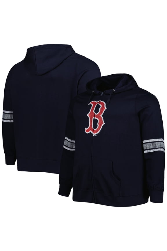 Women's Navy/Heather Gray Boston Red Sox Plus Size Front Logo Full-Zip Hoodie