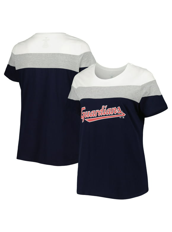 Women's Navy/Heather Gray Cleveland Guardians Plus Size Colorblock T-Shirt