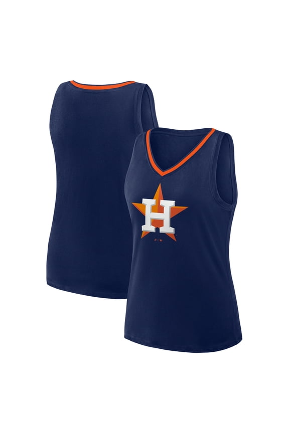 Women's Navy Houston Astros Plus Sized Stellar Win V-Neck Tank Top