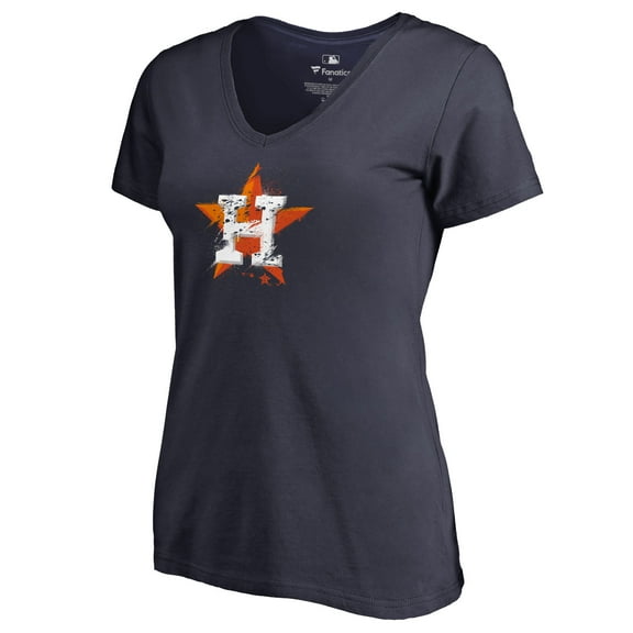 Women's Navy Houston Astros Splatter Logo V-Neck T-Shirt