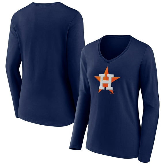 Women's Navy Houston Astros Team Color Primary Logo V-Neck Long Sleeve T-Shirt