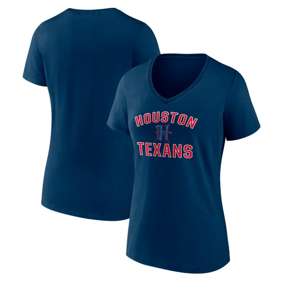 Women's  Navy Houston Texans Secondary Logo Victory Arch V-Neck T-Shirt