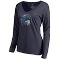thumbnail image 1 of Women's Navy Iowa Wolves Primary Logo Long Sleeve V-Neck T-Shirt, 1 of 3