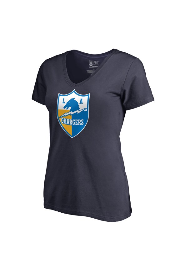 Women's Navy Los Angeles Chargers Retro Shield Logo V-Neck T-Shirt
