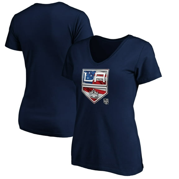 Women's Navy Los Angeles Kings Banner Wave Logo V-Neck T-Shirt T-Shirt