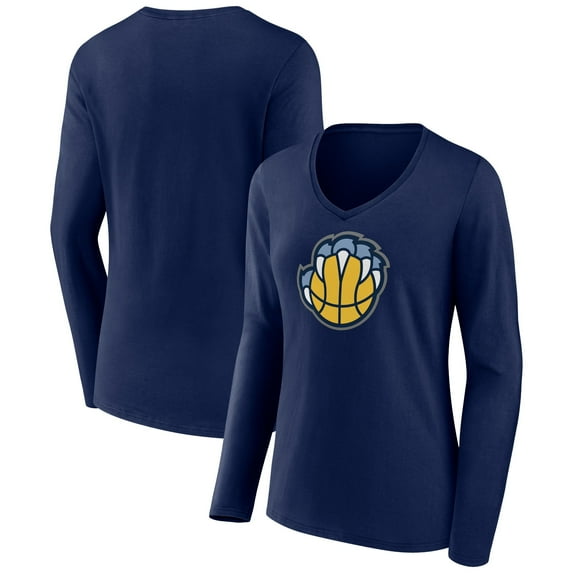 Women's Navy Memphis Grizzlies Alternate Logo V-Neck Long Sleeve T-Shirt