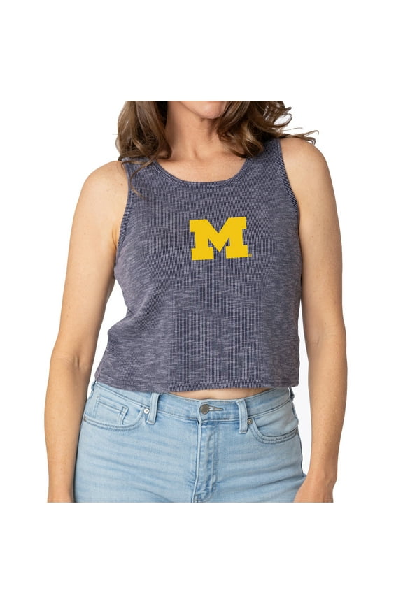 Women's Navy Michigan Wolverines Brie Sandwash Tri-Blend Cropped Tank Top