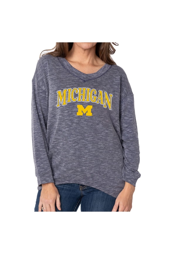 Women's Navy Michigan Wolverines Oversized Bailey Long Sleeve V-Neck Tri-Blend Tunic