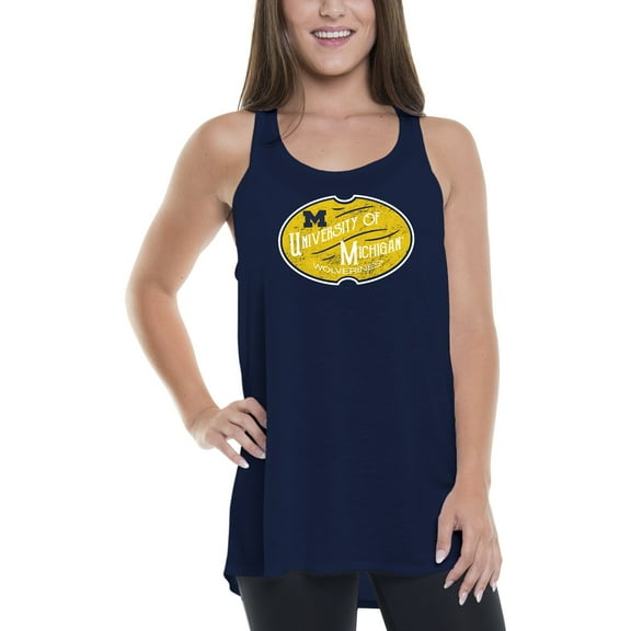 Women's Navy Michigan Wolverines Vintage Oval Tank Top