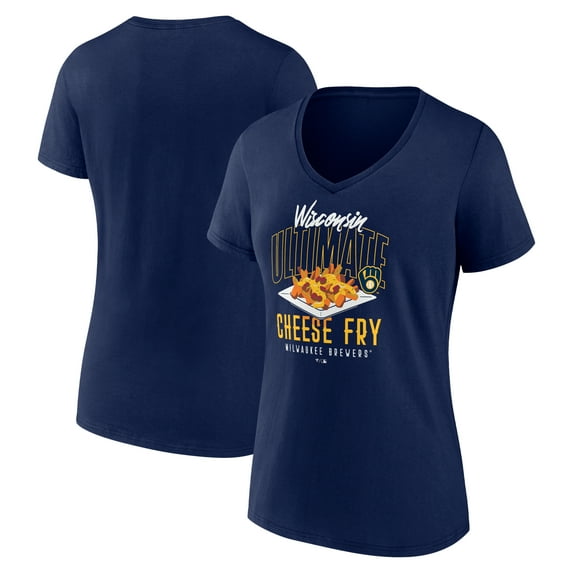 Women's Navy Milwaukee Brewers Cheese Fry V-Neck T-Shirt
