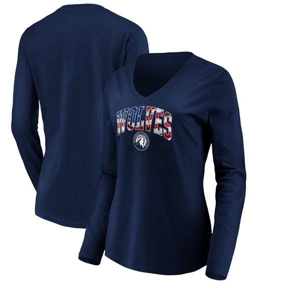 Women's Navy Minnesota Timberwolves Banner Wave V-Neck Long Sleeve T-Shirt