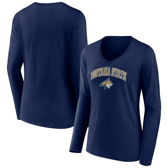 Women's Navy Montana State Bobcats Campus Long Sleeve V-Neck T-Shirt