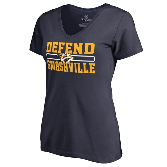 Women's Navy Nashville Predators Hometown Collection Defend V-Neck T-Shirt