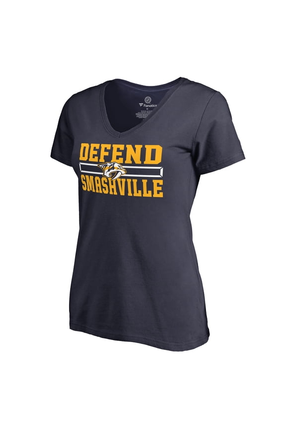 Women's Navy Nashville Predators Hometown Collection Defend V-Neck T-Shirt