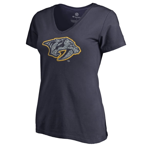 Women's Navy Nashville Predators Static Logo V-Neck T-Shirt