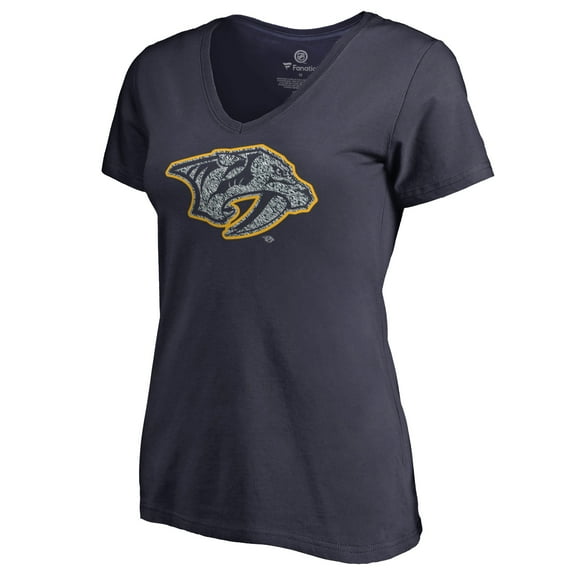 Women's Navy Nashville Predators Static Logo V-Neck T-Shirt