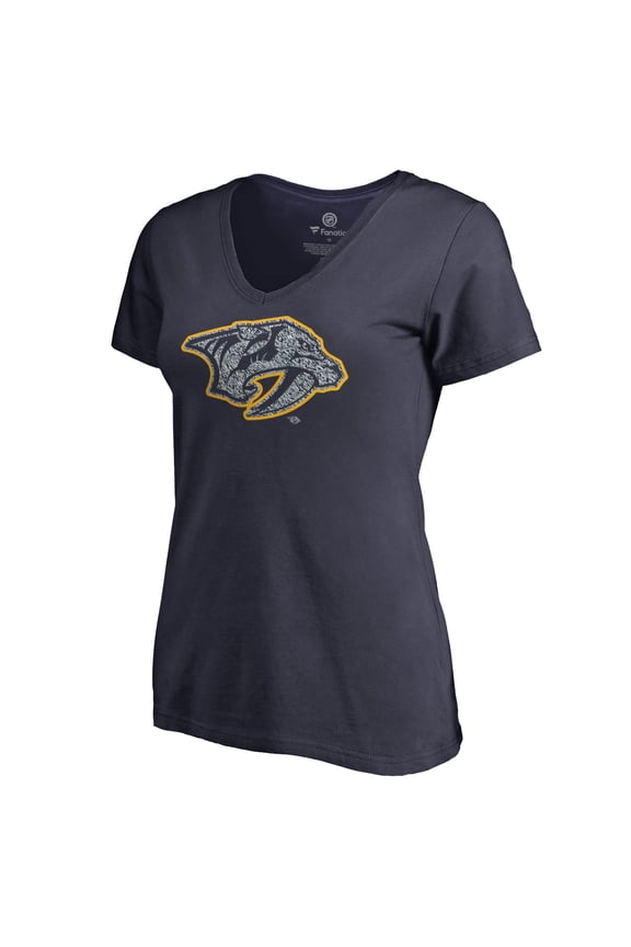 Women's Navy Nashville Predators Static Logo V-Neck T-Shirt
