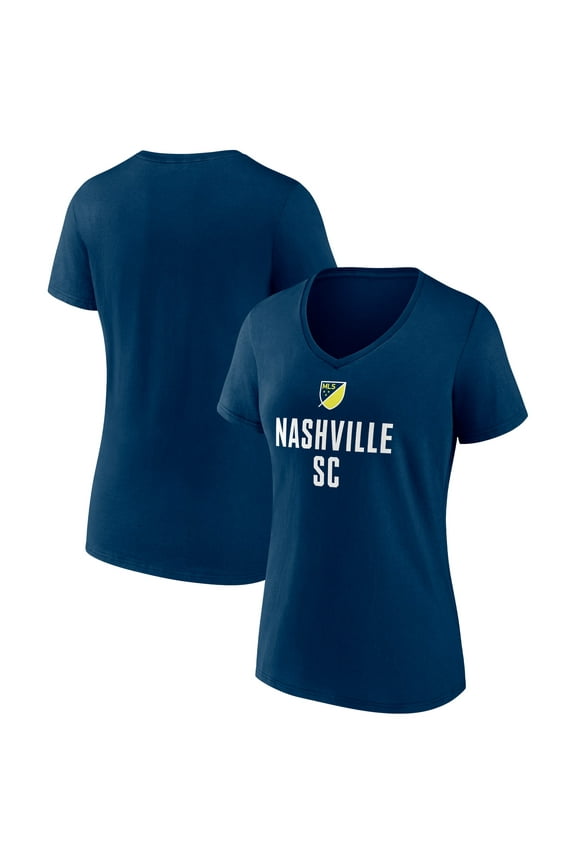 Women's Navy Nashville SC Shielded Logo V-Neck T-Shirt