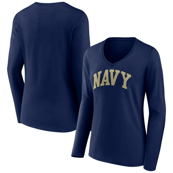 Women's Navy Navy Midshipmen Basic Arch Long Sleeve V-Neck T-Shirt