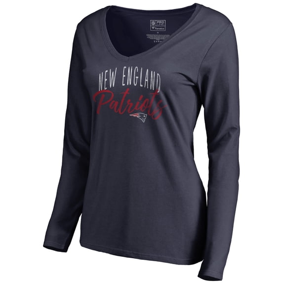 Women's Navy New England Patriots Graceful Long Sleeve V-Neck T-Shirt