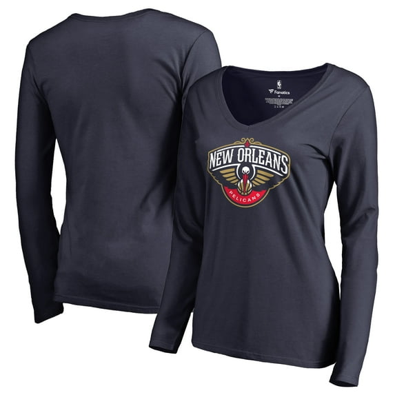 Women's Navy New Orleans Pelicans Primary Logo V-Neck Long Sleeve T-Shirt