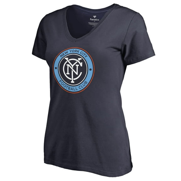Women's Navy New York City FC Primary Logo Slim Fit V-Neck T-Shirt