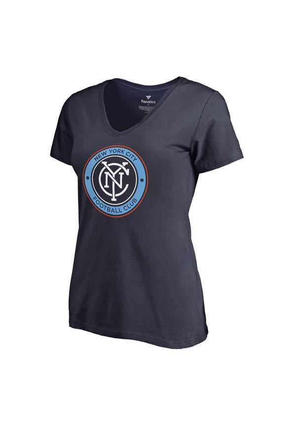 Women's Navy New York City FC Primary Logo Slim Fit V-Neck T-Shirt